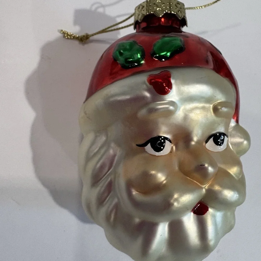 Vintage  SANTA CLAUS Head/Face Blown Mercury Glass Christmas Ornament 3.5